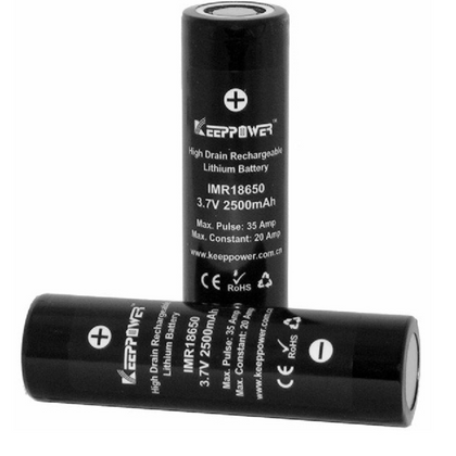 Keeppower IMR18650 2500 mAh 30A battery without protection